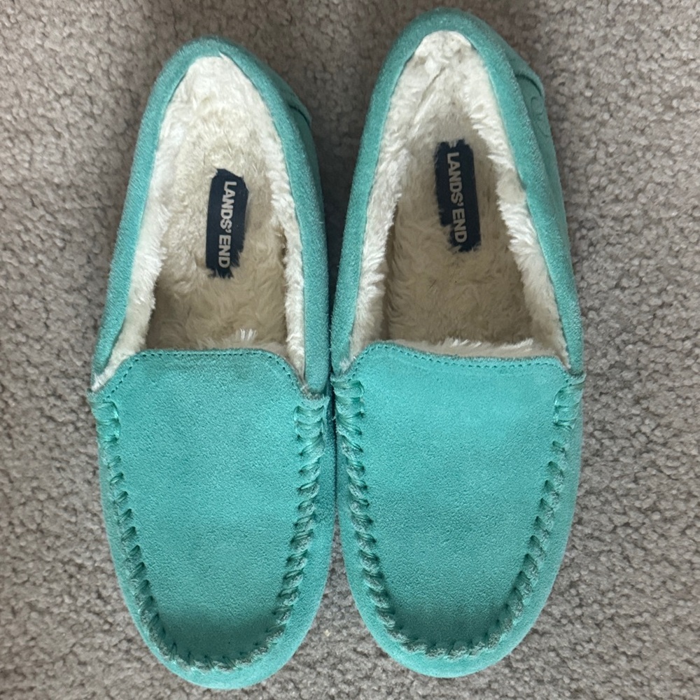 Lands' End Aqua Suede Moccasins